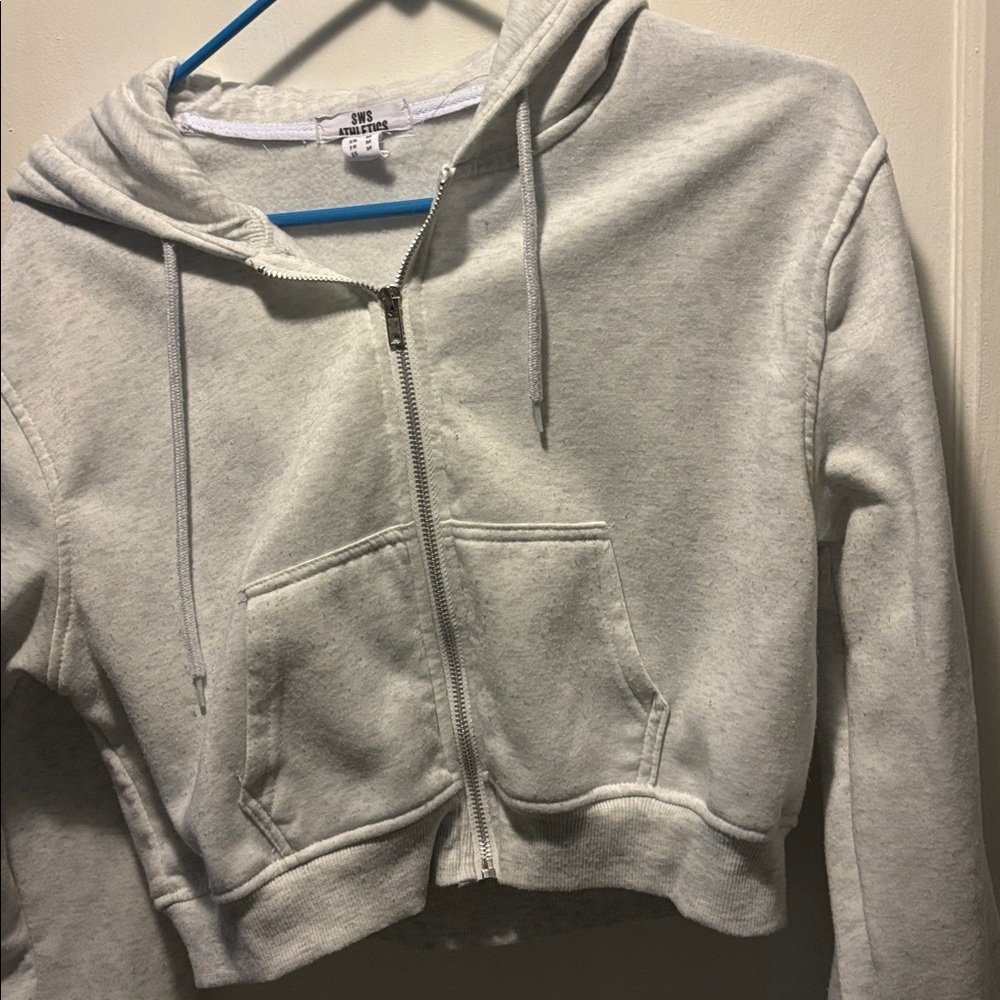 Women's Gray Hoodie Sweater, soft/warm/ chopped top
